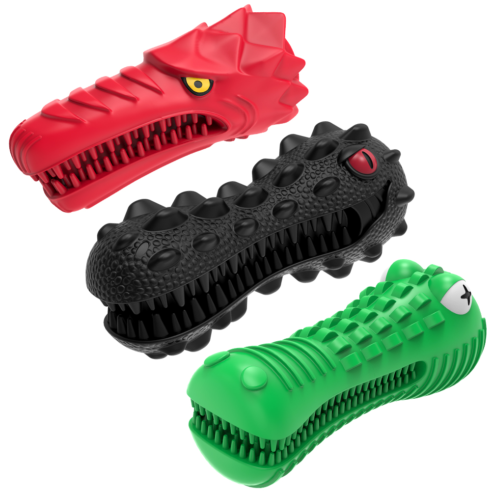 Kinyu Indestructable Toothbrush Interactive Squeaky Natural Rubber Dog Teeth Cleaning Supplies Dog Chew Toy Set