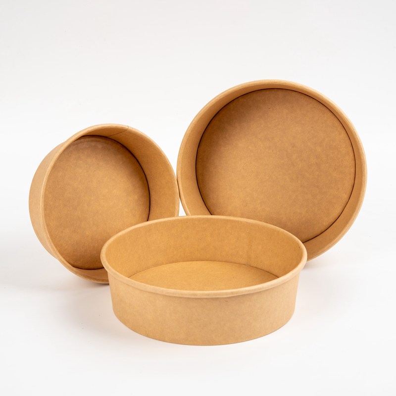 Salad Bowl Cup Kraft Paper with Paper Lid Custom Printed Biodegradable Brown Food Fruit Packaging Craft Paper DONG XUN Handmade