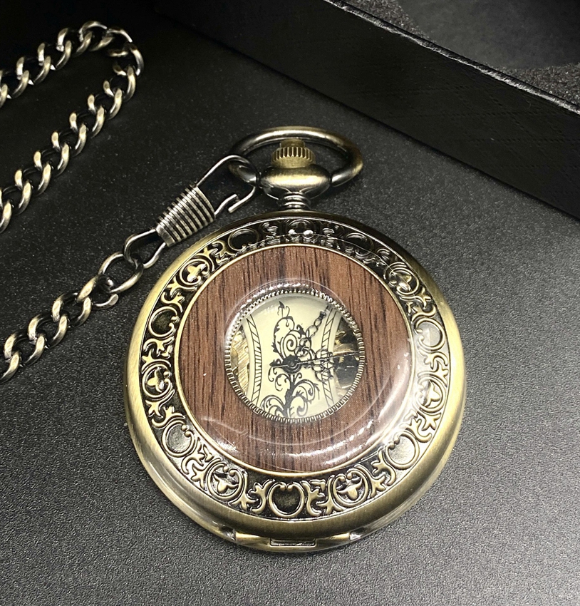 Stainless Steel Inter-Wood Pocket Watch Retro Flip Silent Manual Mechanical Pocket Watches