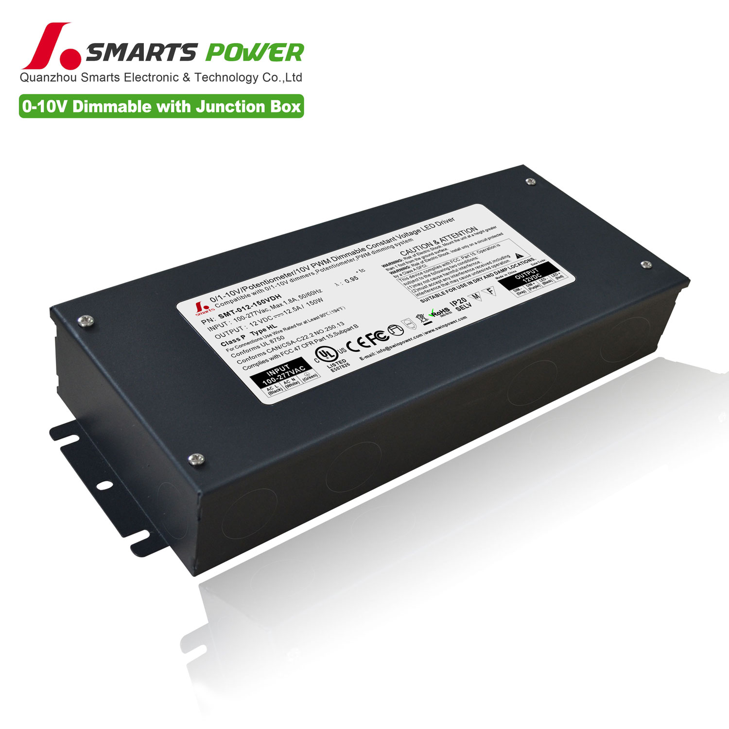 UL listed 12vdc 150w constant voltage pwm driver power supply for led strip