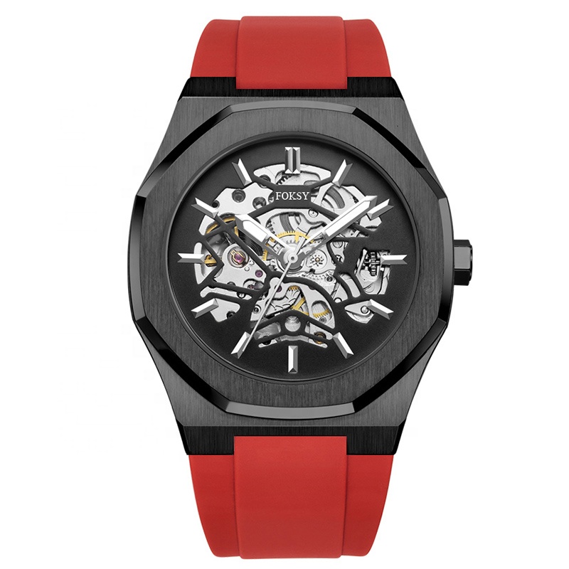 2020 Trend OEM Alloy Skeleton Custom Automatic Mechanical Men Luxury Watches with Silicone Strap