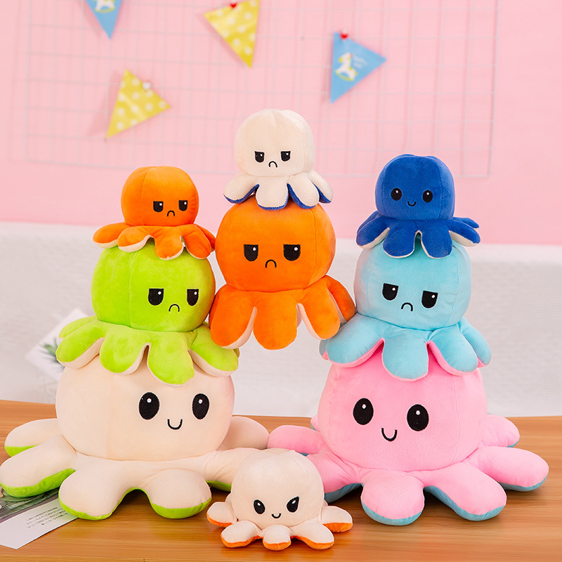 25 cm New Design Emotion Flip Octopus Mood Soft Plush Double Side Reversible Octopus