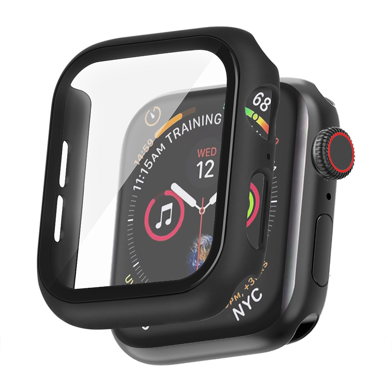 Matte Hard Acrylic PC Cover With Glass Screen Protector Protective Case For Apple Watch Screen Protector