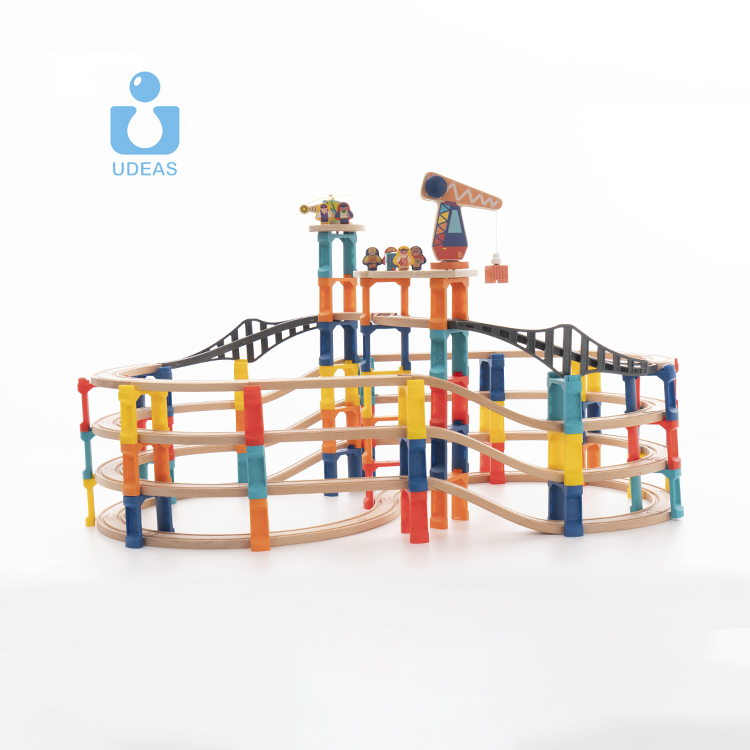 UDEAS Eco-friendly custom oem odm DIY classic children wooden train track toy sets for kids