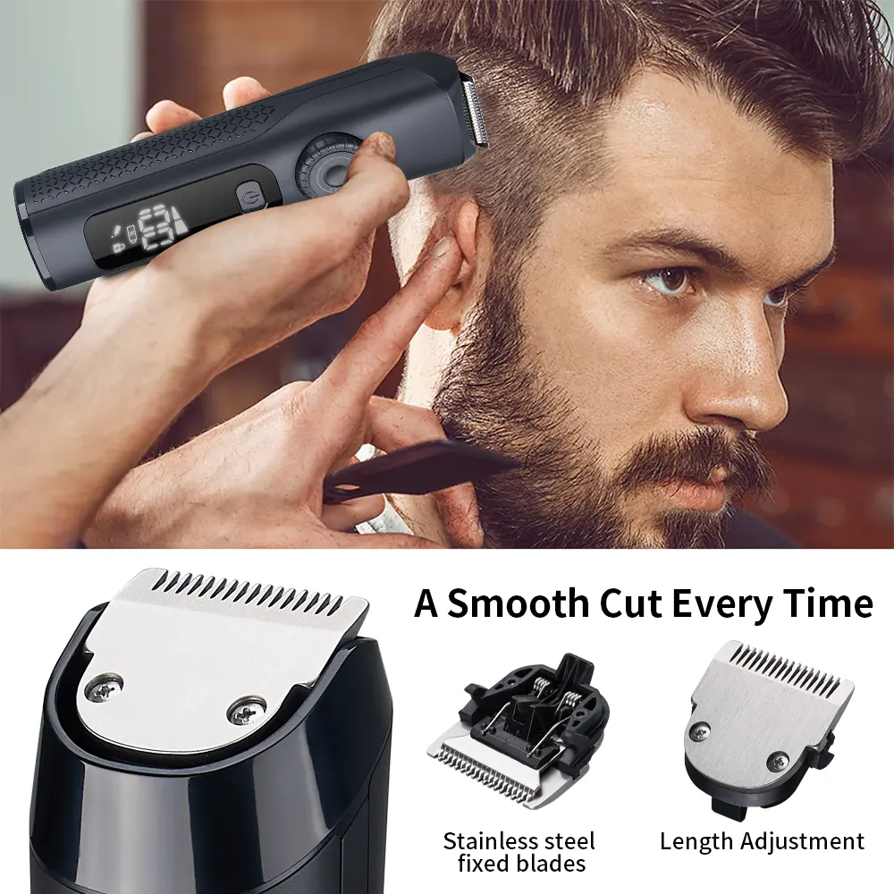 Pritech Travel Lock LED Display Waterproof IPX6 Professional Rechargeable Cordless Electric Hair Trimmer For Men