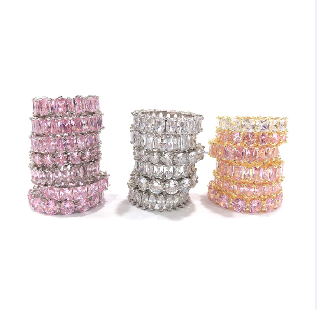 2020 new arrive 18k gold plated pink diamond white diamond rings women rings