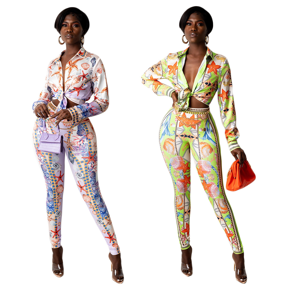 fall women 2 piece set womens clothing Leisure digital printing two piece pants set women shirts