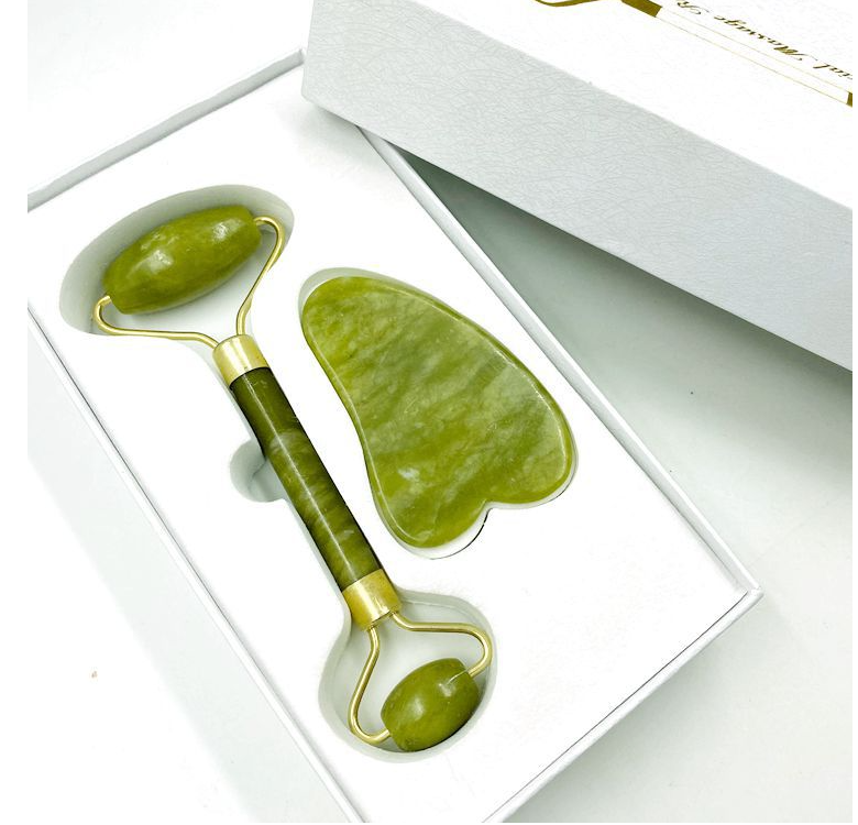 ORCHARD professional massage tool kit low moq face roller and green nephrite gua sha stone board set