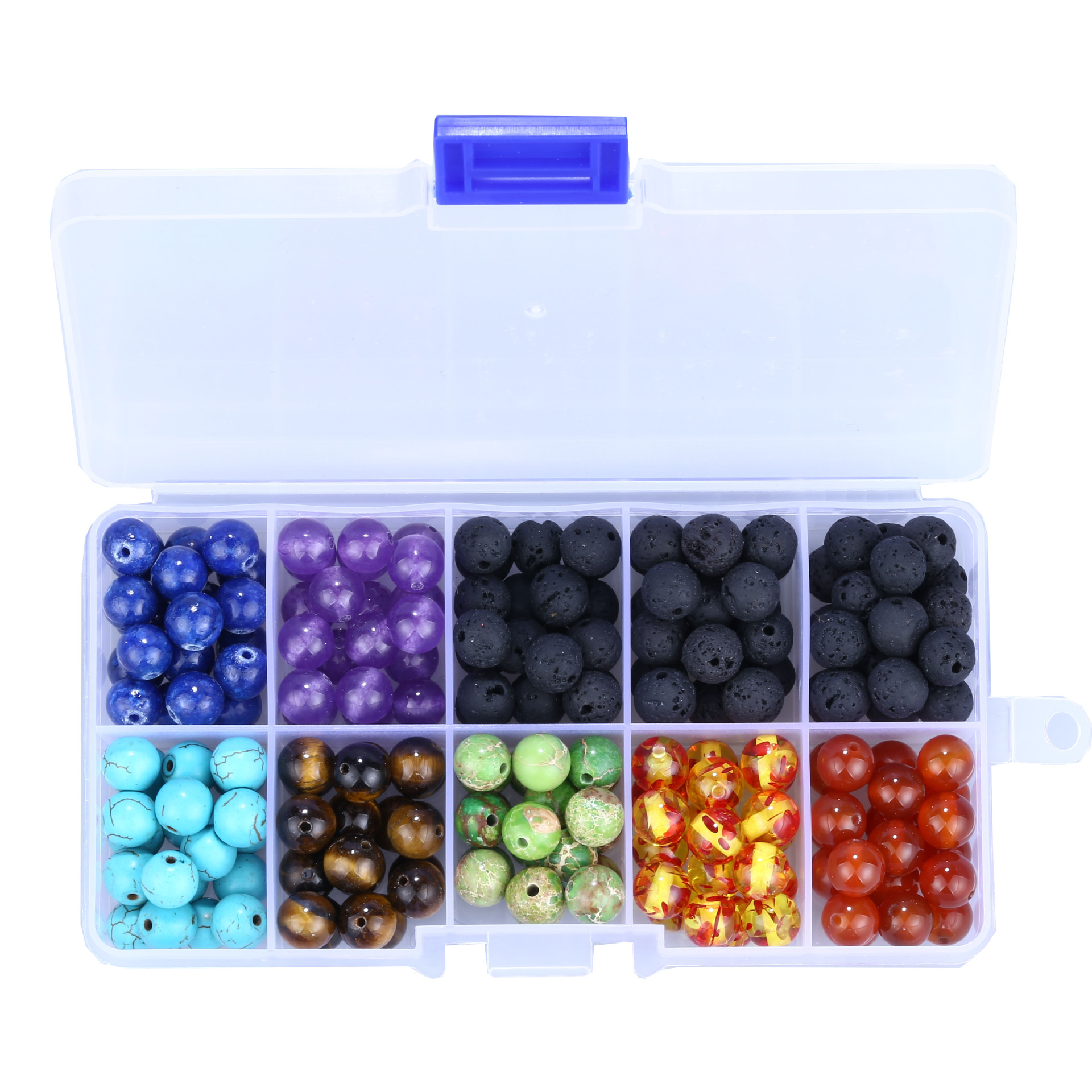 200Pcs Lava Bead Kits Natural Stone Rock Beads Kit with Chakra Spacer Beads for Jewelry Making