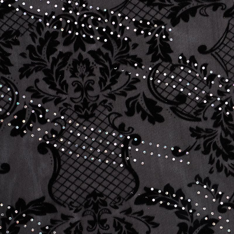 Knitted Diamante Rhinestone Stretch Fabric Mesh Flock Fabric