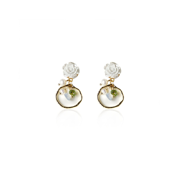 Factory price brand new high quality crystal 14K gold natural freshwater pearl gemstone earrings