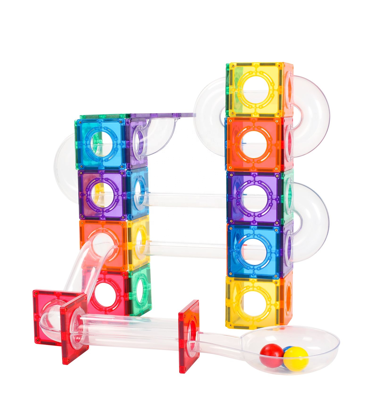 Child toy plastic abs 100pcs transparent mntl magnetic tile marble ball marble run toy marble run building block set for kids
