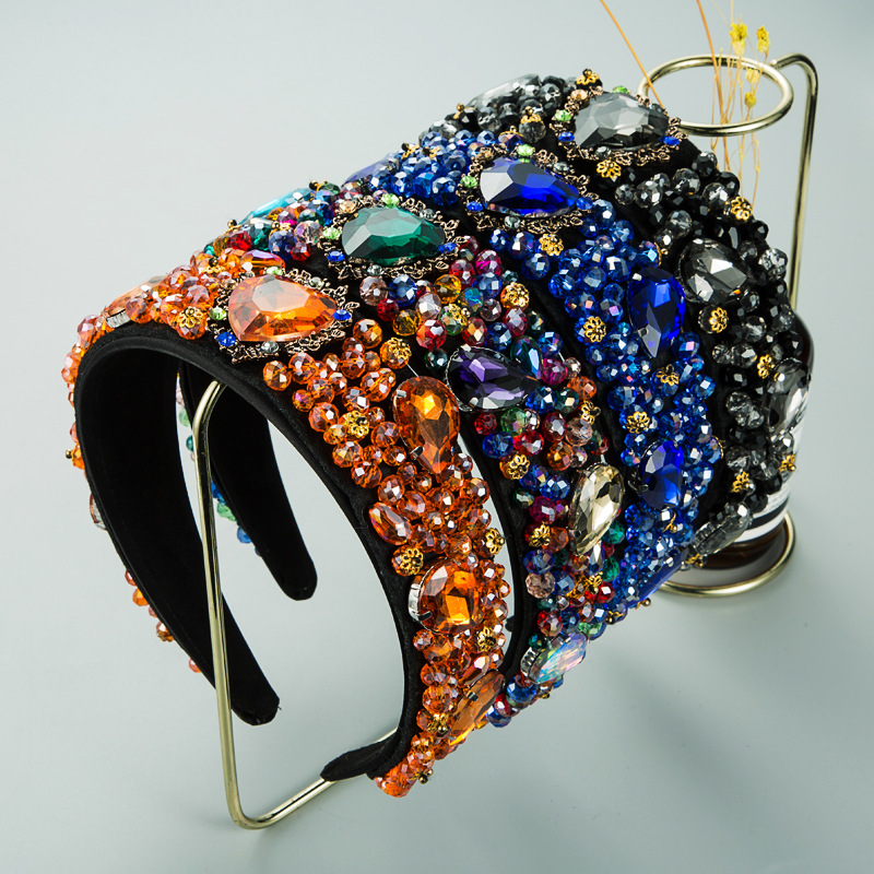 Luxury heart shaped glass diamond crystal fabric art hairband fashion baroque hair accessories