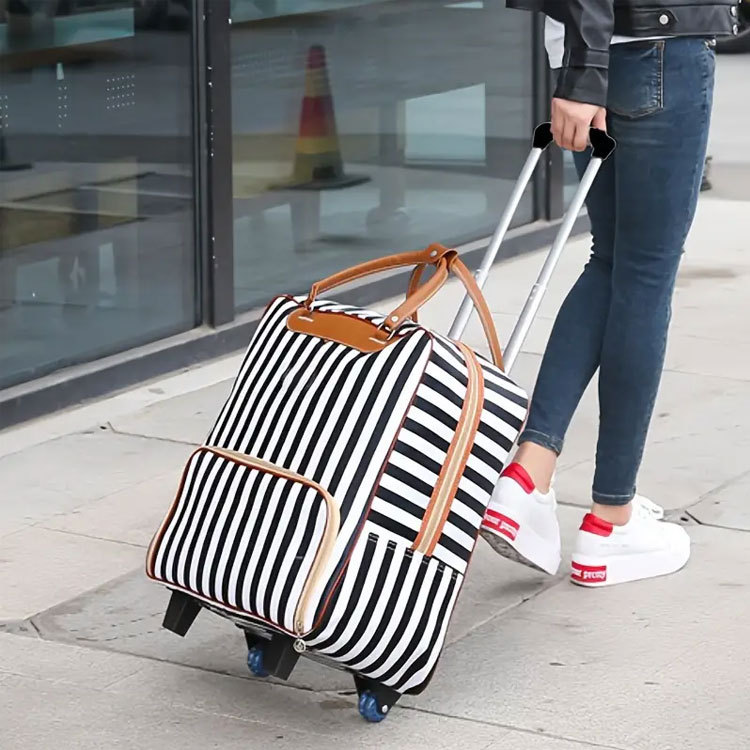 Custom Simple Striped Pattern PU Leather Travel Luggage Case Lightweight Multifunctional Suitcase With Wheels
