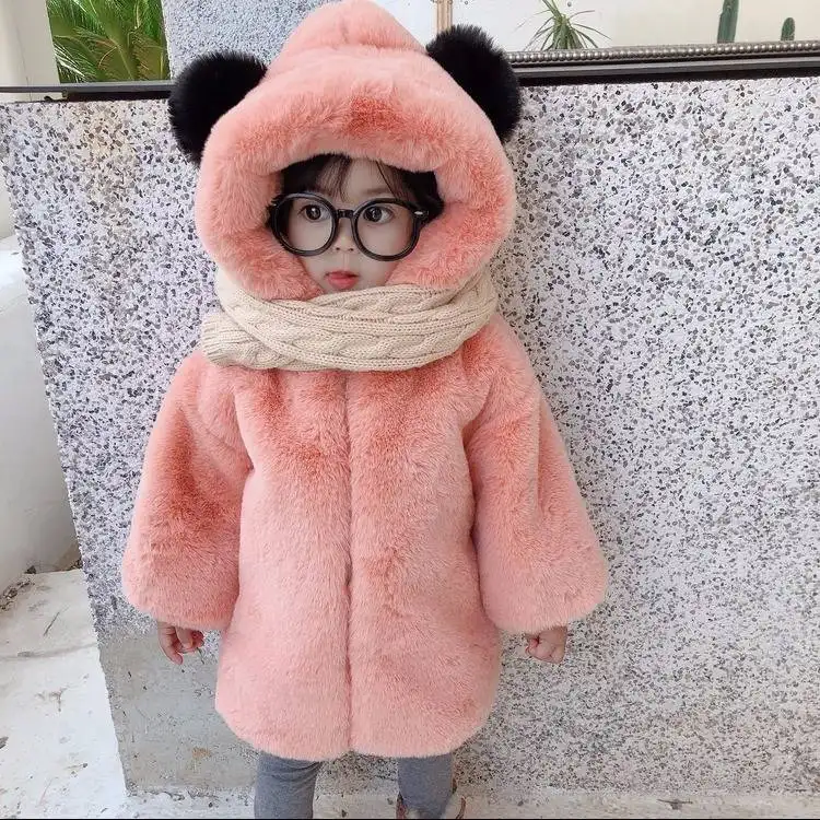 2020 Hot Selling Yishiyuan Baby Girls Infant Winter Thicken Fur Outerwear Coats Snowsuit Jackets with Cute Ears Hooded Coats