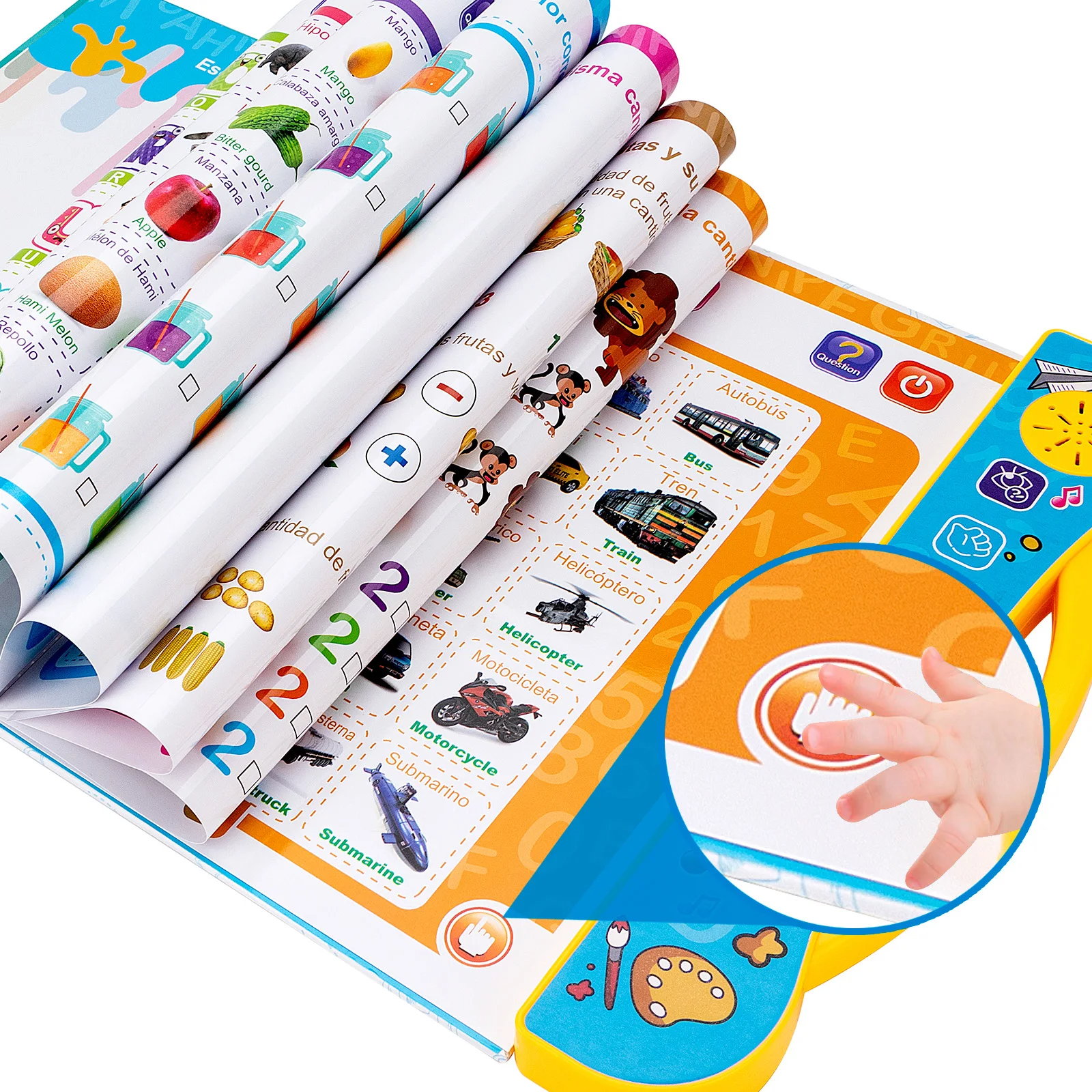 Study Spanish and English Voice Electronic Book Children's Early Education Finger Point Reading Smart Toys Baby Language e-books
