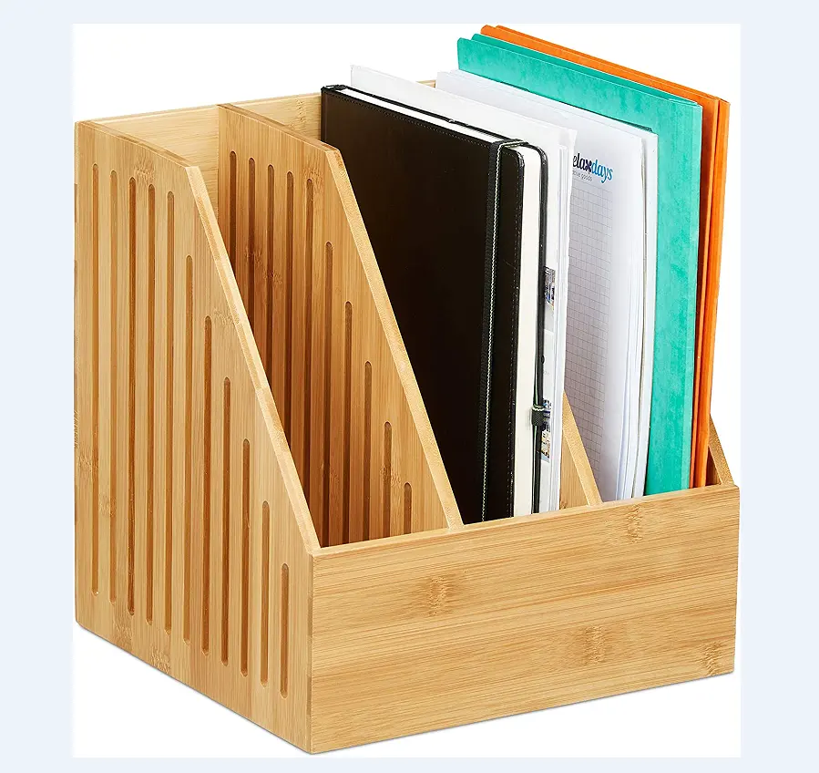 Bamboo Magazine File Holder 3 Compartments DIN A4 format Office Desk Magazine File organizers