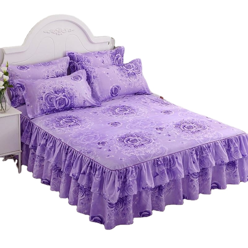 The Factory price Floral Fitted Sheet Cover Wedding Housewarng Graceful Bedsprd Lace Fitted Sheet Bed Cover Skirt