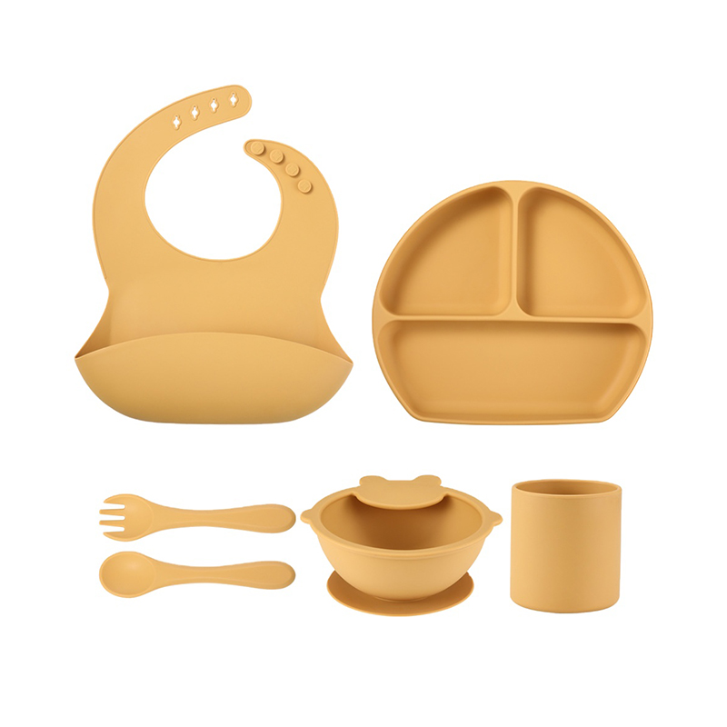 Eco Friendly Bpa Free Baby Kids Dining Set Bowl Spoon Set Feeding Bib Baby Silicone Bowl And Plate Baby Tableware Set