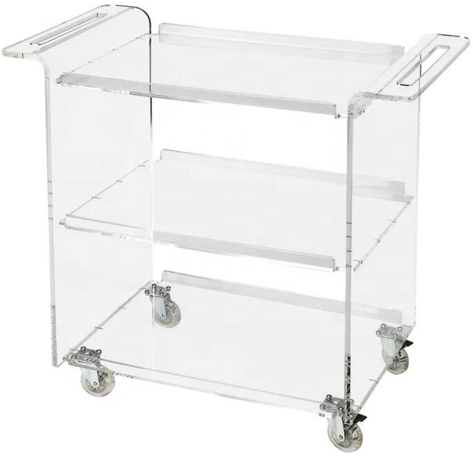 Акриловая тележка для отеля, Заводская тележка с подвижным стержнем Lucite и сервировочная тележка из оргстекла