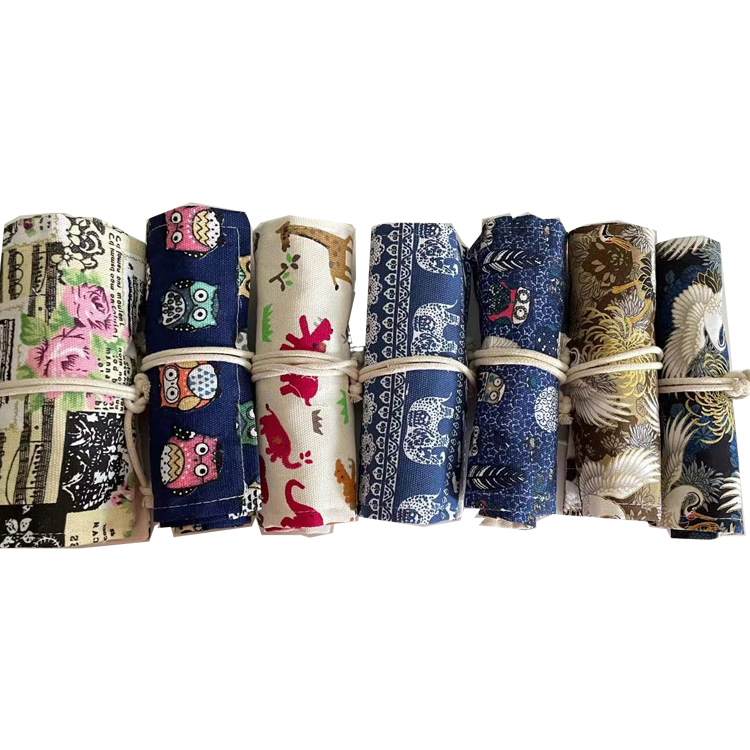Canvas pen curtain new trend folding 36 / 48 / 72 / 108 / 204 hole boys and girls large capacity retro cute pencil case