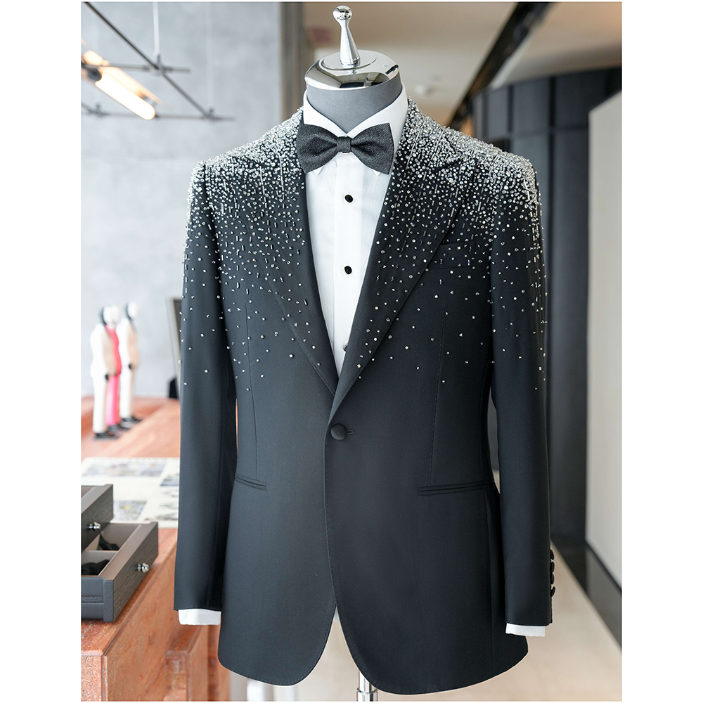 Luxury Embroidered Suits Sequined Jacquard Slim Fit Wedding Dress Mens 2 Pieces Jacket Blazer Suits