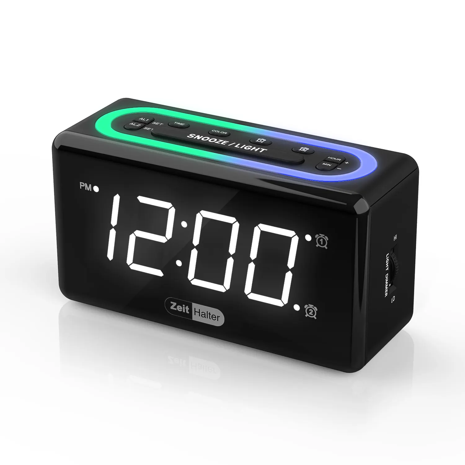 Digit Clock Led Display Bedside Alarm Clock Digital 2 Alarm Times Setting LED Display Dual Alarms 7-Color Night Light Snooze Adjustable Dimm