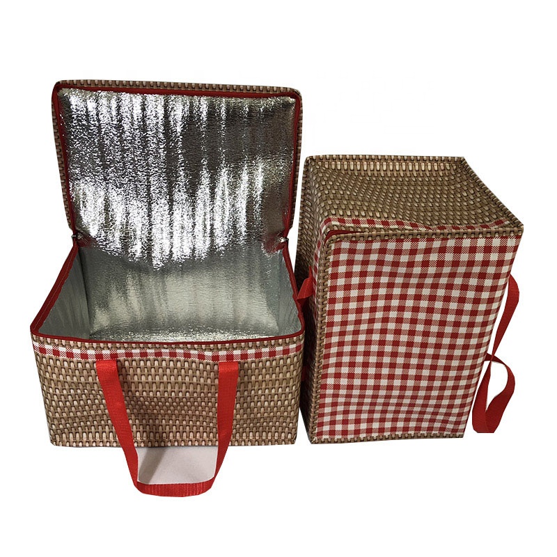 High quality heat seal red non woven outdoor food delivery insulated bag custom logo thermal bag for frozen food with zipper