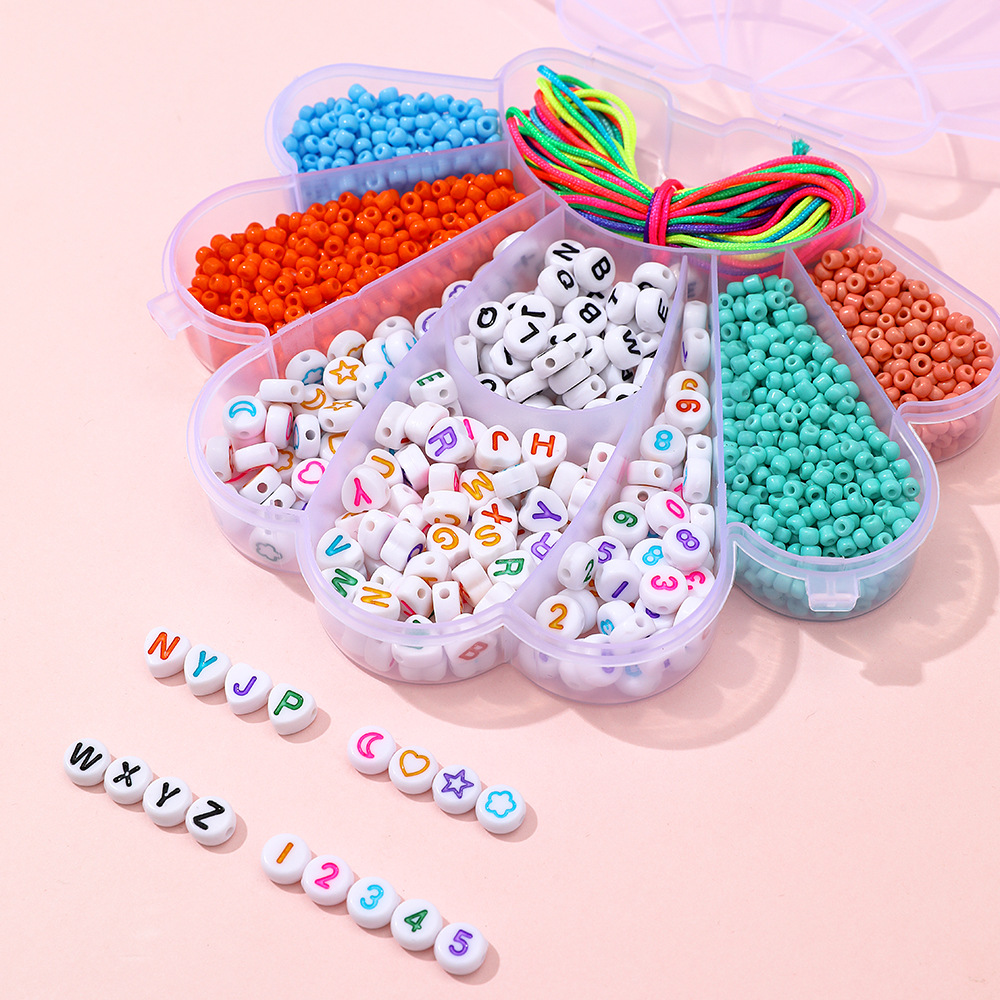 Custom Scallop Box Diy Colorful Letter Alphabet Beads Jewelry Making Kit Elastic String For Glass Beads Bracelet Family