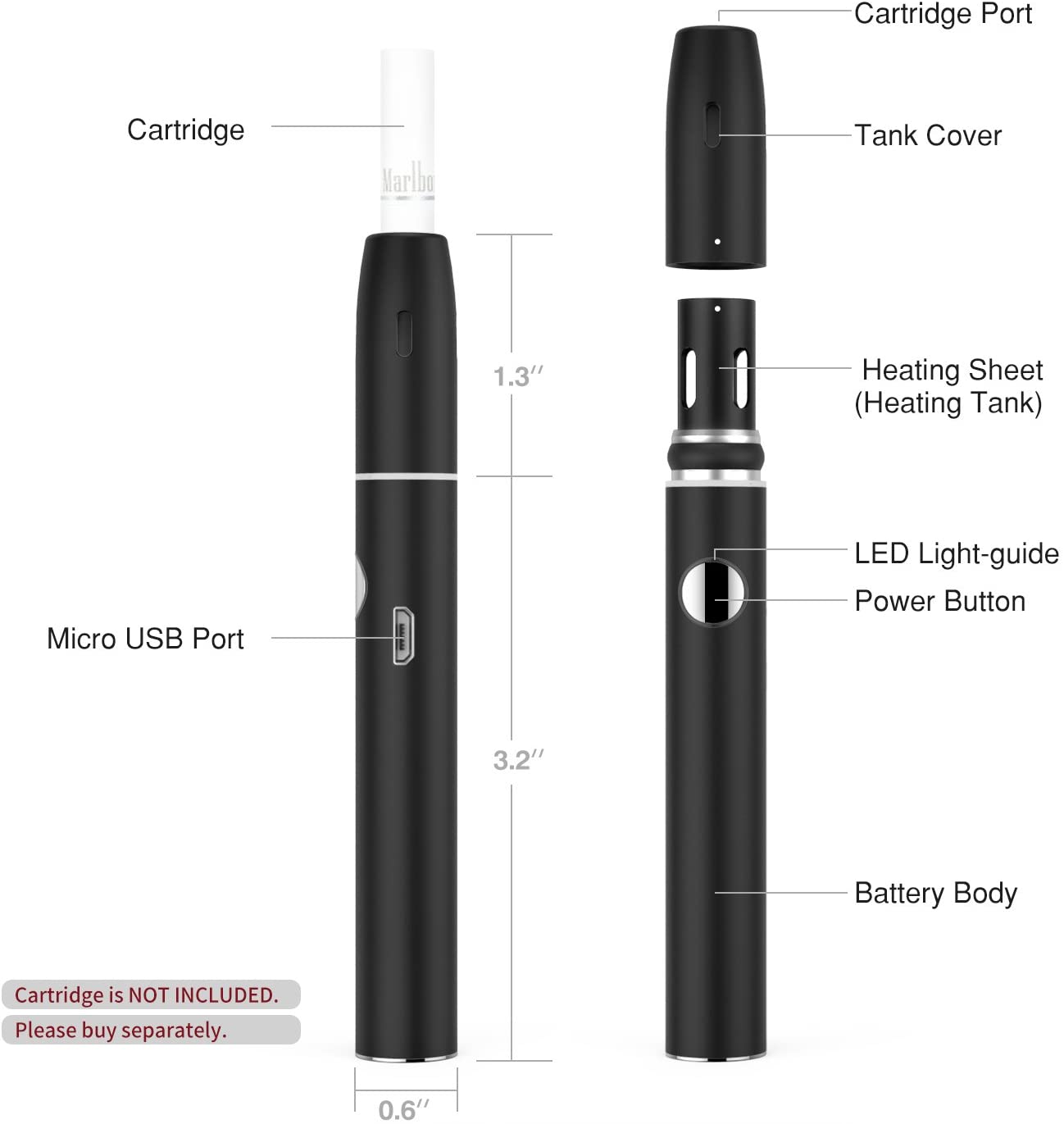 Luxspire Kecig 2.0 plus 650ml Electronic Cigarettes, USB Portable Mini Rechargeable E-cigarette