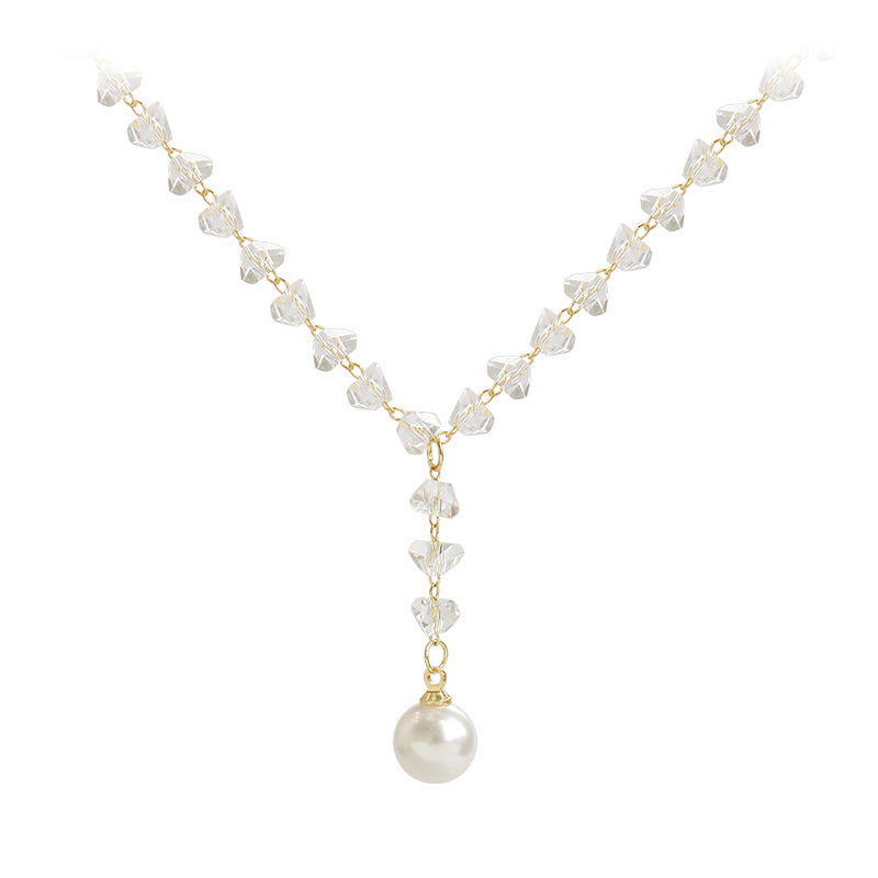 Fashion Heart Crystals Healing Stones Jewelry Chain Necklace Elegant Pearl Pendant Crystal Necklace For Lady