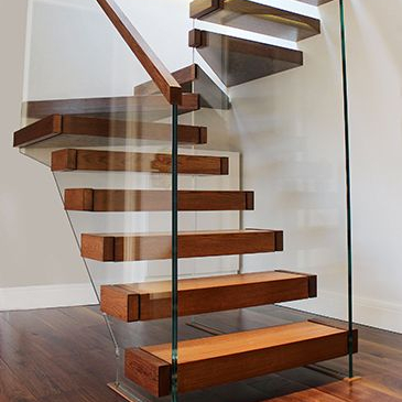 Modern Design Factory Price Single Beam Loft 270mm Width Wood Tread Staircase with Glass Railing
