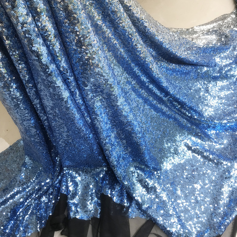 Polyester Textile Fabrics With Sequins Embroidery 3mm Beads Dress Clothing Gradient Color Sequin Embroidery Fabric