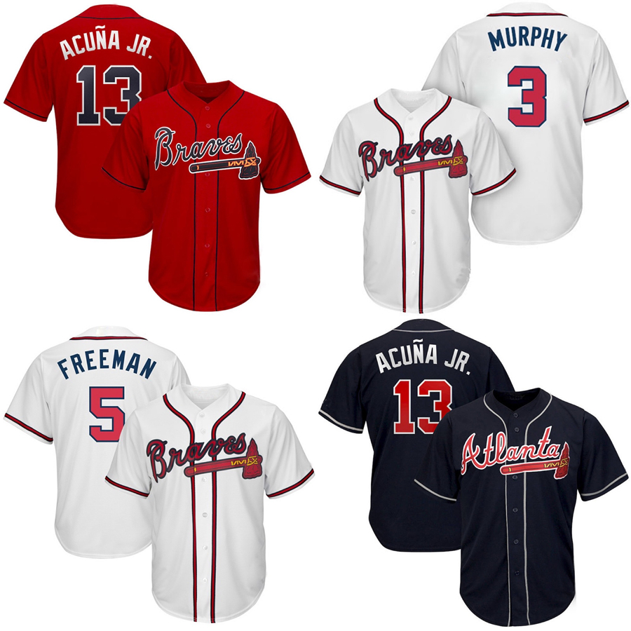 Custom Atlanta City Baseball Jersey #13 Ronald Acuna Jr. #5 Freeman #7 Swanson white Stitched Braves Uniform whosale