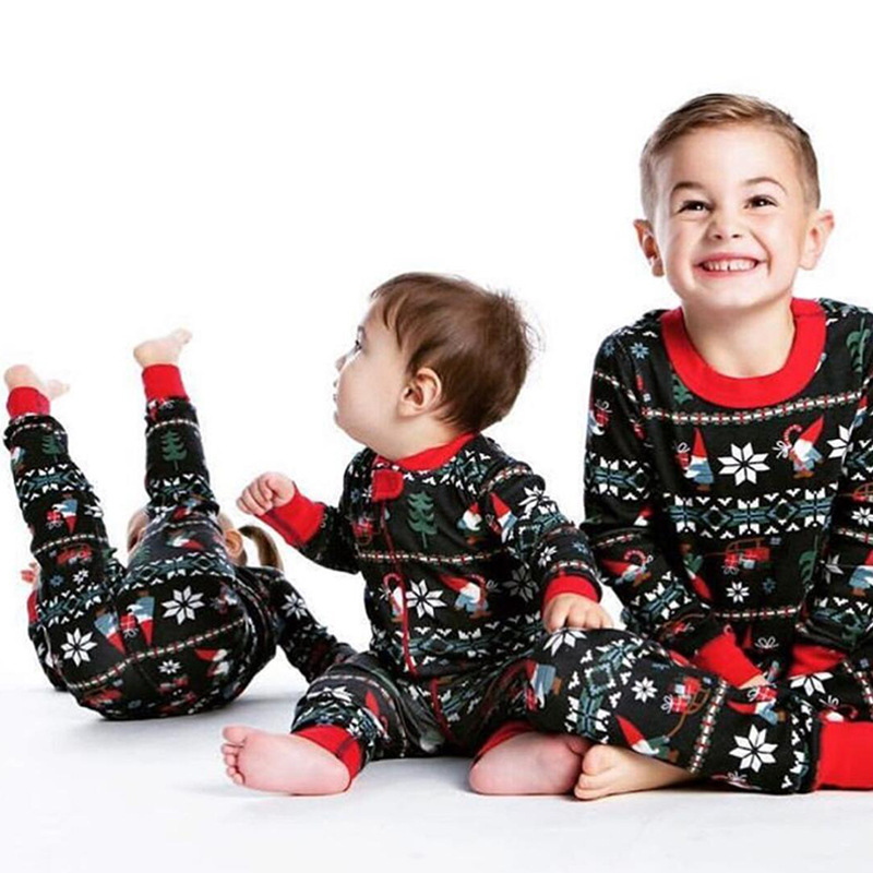 Low Price And Low MOQ Snowflake Pattern Plain Color Christmas Jumpsuit Pajamas For Kid And Family