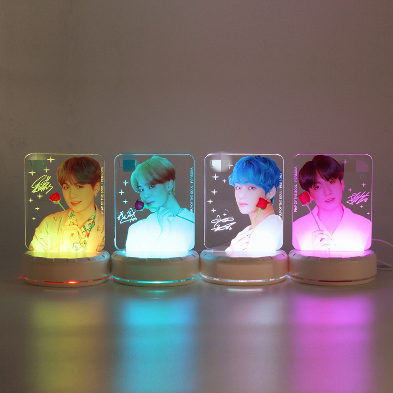 Bangtan Boys оптовая продажа Kpop Idol товар красочный Флэш карта души персональный Bangtan Boys акриловый ночник настольная лампа светодиодная лампа