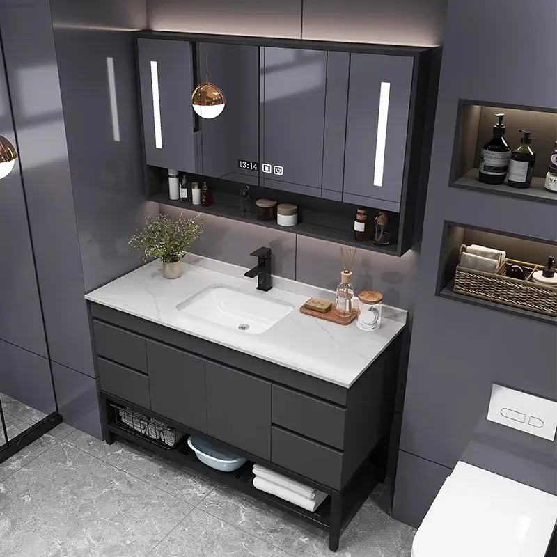 Modern Single Sink Bathroom Vanity With Smart Mirror And Side Cabinet Luxury Bath Room Furniture Vanity Sets