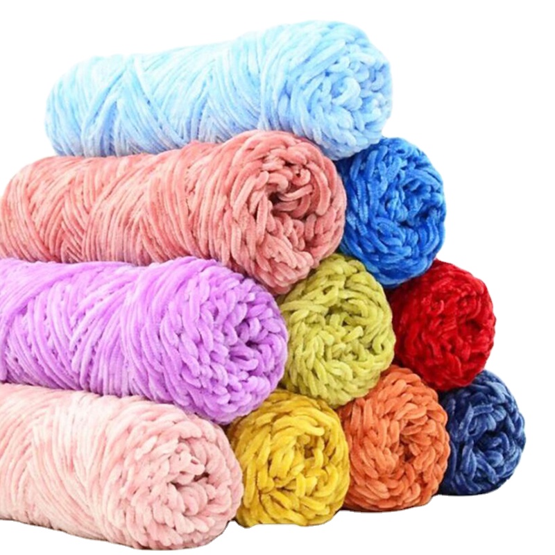 Wholesale hot selling 10pcs knitted skeins chunky supersoft hand warm 100% polyester velet yarn chenille