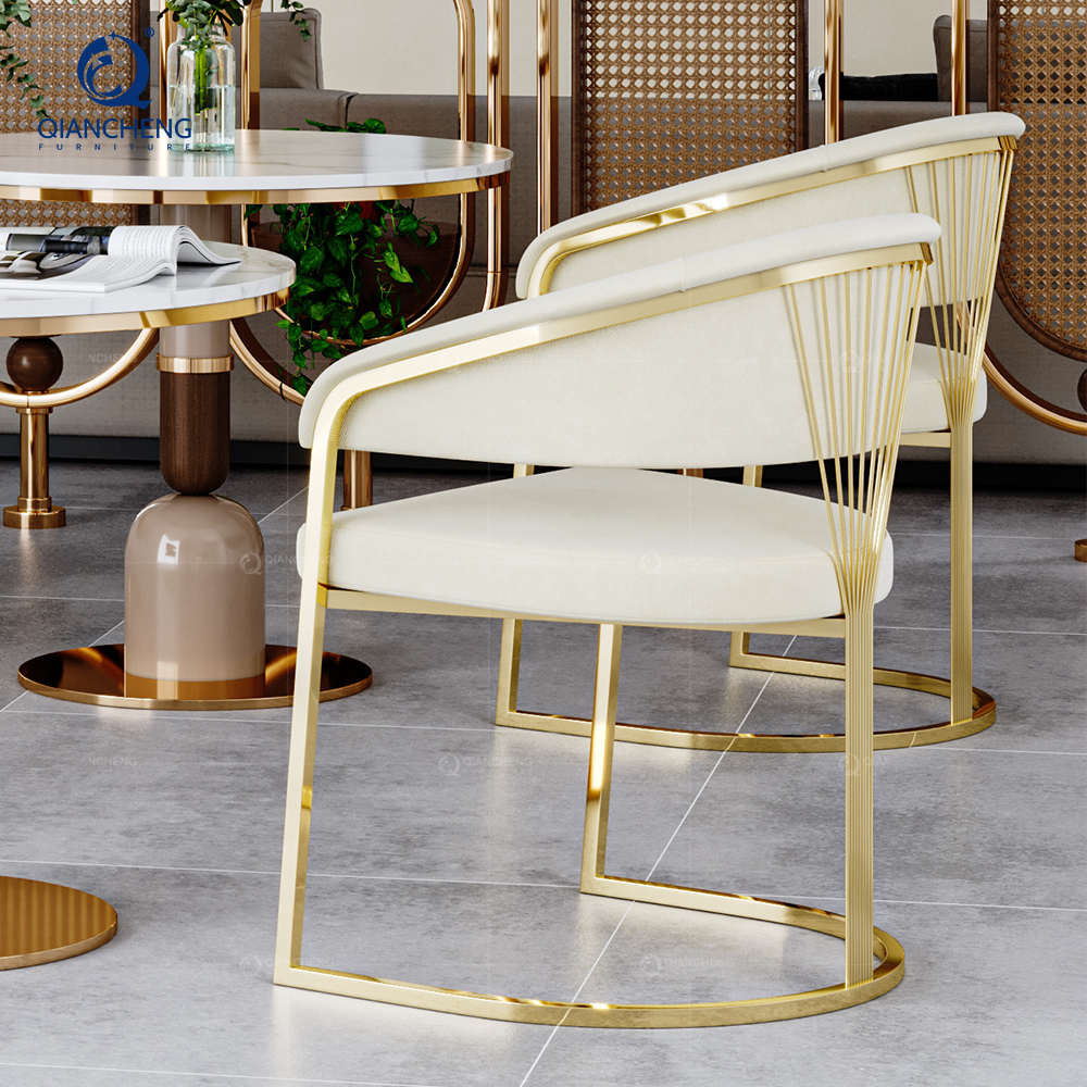 QIANCHENG ergonomic European style velvet upholstered restaurant hotel living room furniture luxe dining chairs