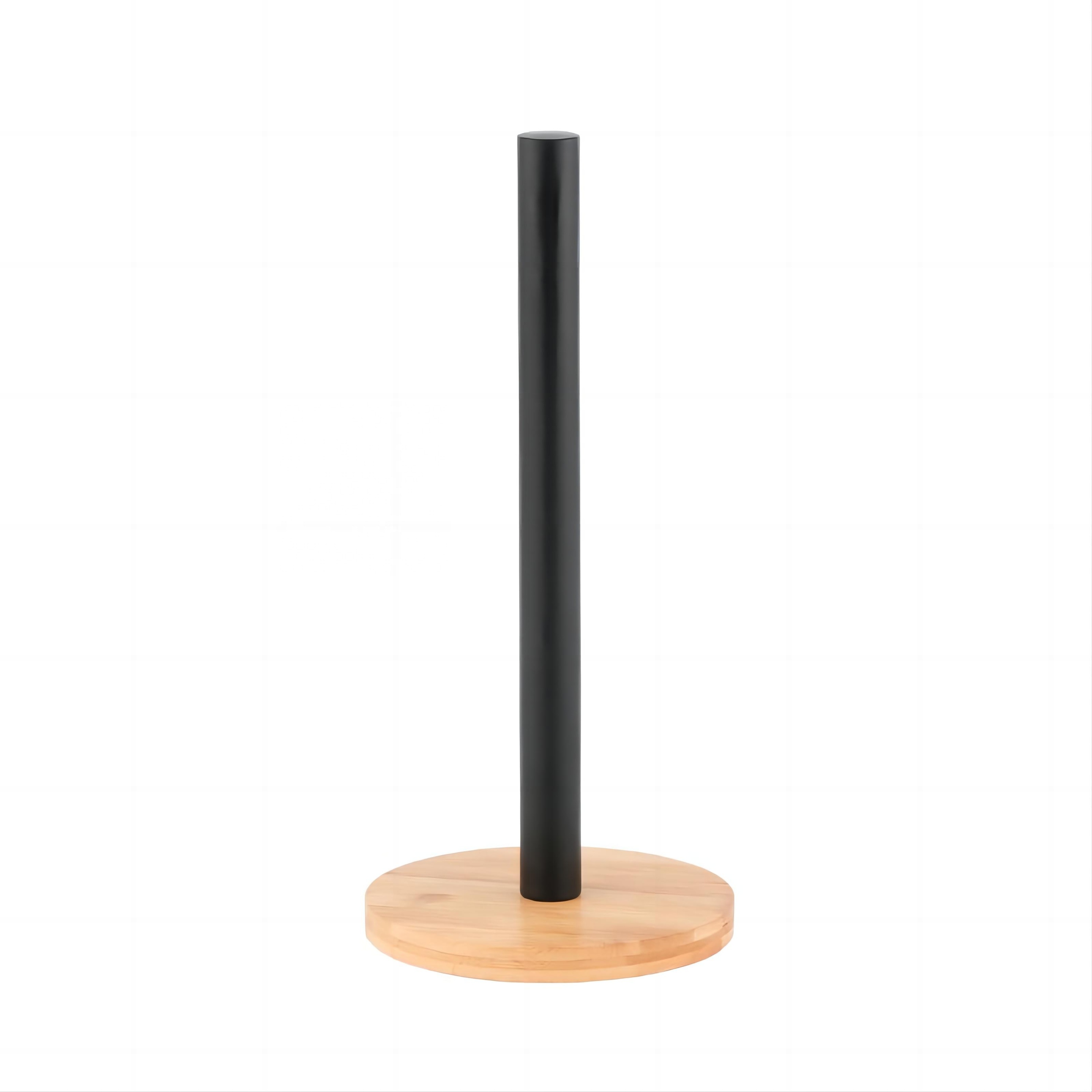 OEM Factory Stainless Steel Kitchen Paper Towel Holder Dispenser with Wooden Bamboo Base