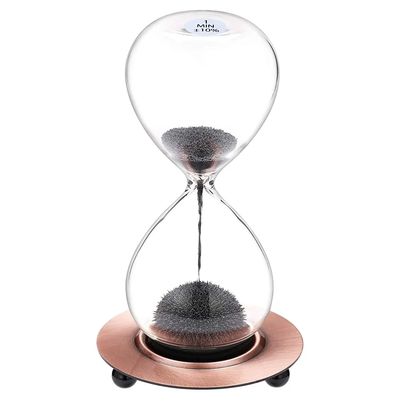 Magnetic Hourglass Magnet Iron Powder Sand Glass & Metal Base, Hand-blown Hour Glass for Desk Home Dec 1 Minute Sand Timer: Gray
