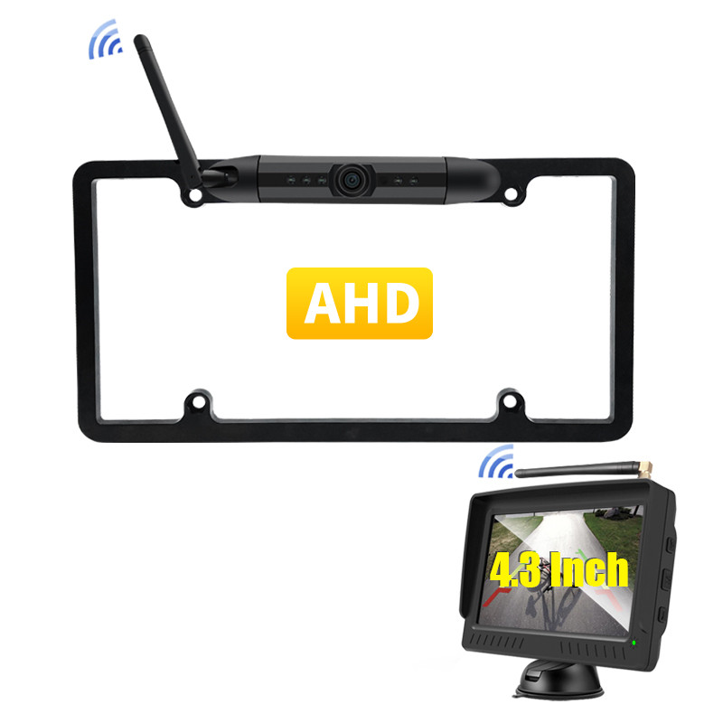 2021 wireless waterproof rear view reverse camera car back license plate camera ahd hd wide 180 back pack with display for rv