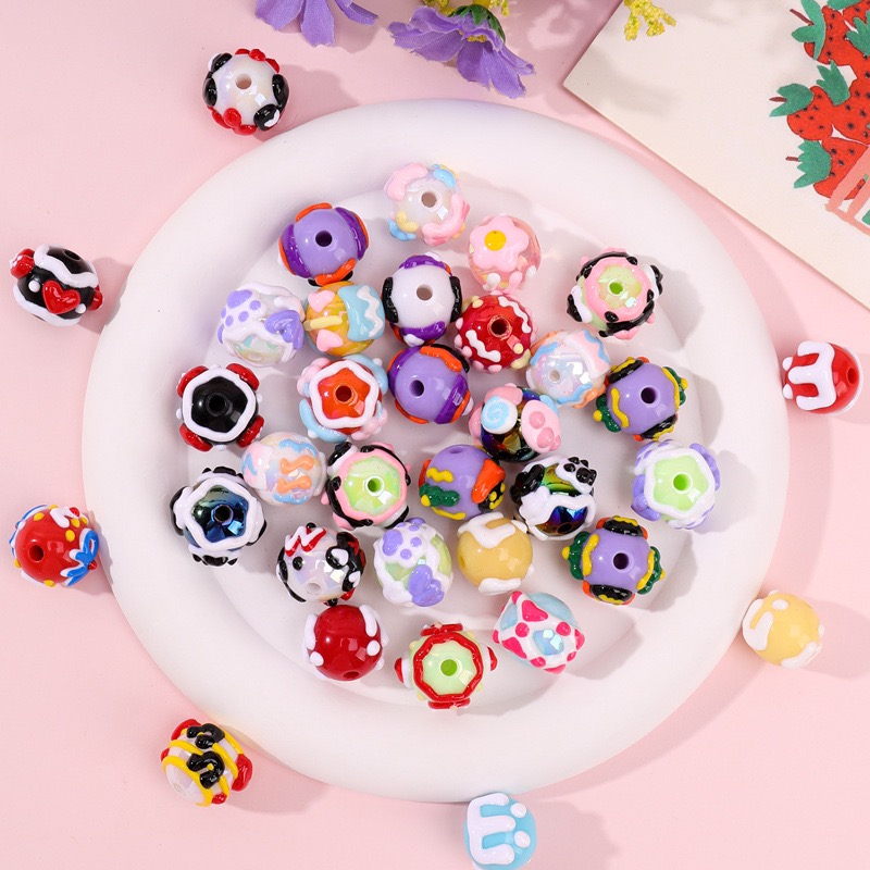 Cross-Border New Heavy Oil Cream Hand-Painted DIY Jewelry Accessories Mobile Phone Chain Lucite Acrylic Plastic Beads Beads