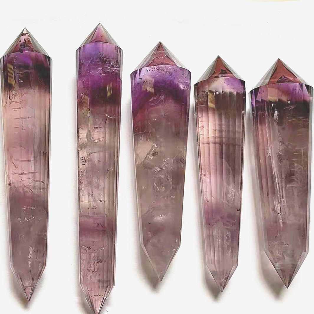 Wholesale Polished Ametrine Wand Obelisk Hexagonal Prism 24 sides Double Points Crystals Healing Tower Rock crystal