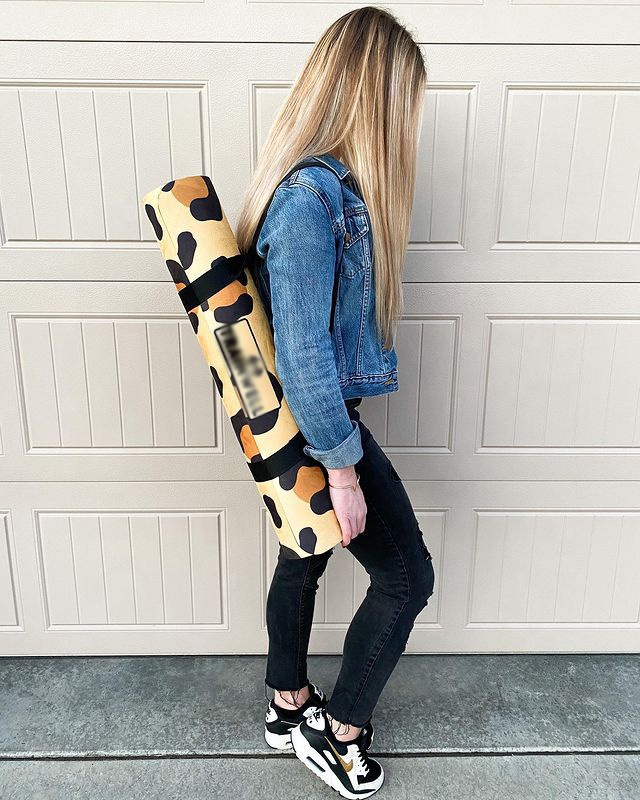 Leopard Print Rubber 3mm Natural Yoga Matt with Carry Strap