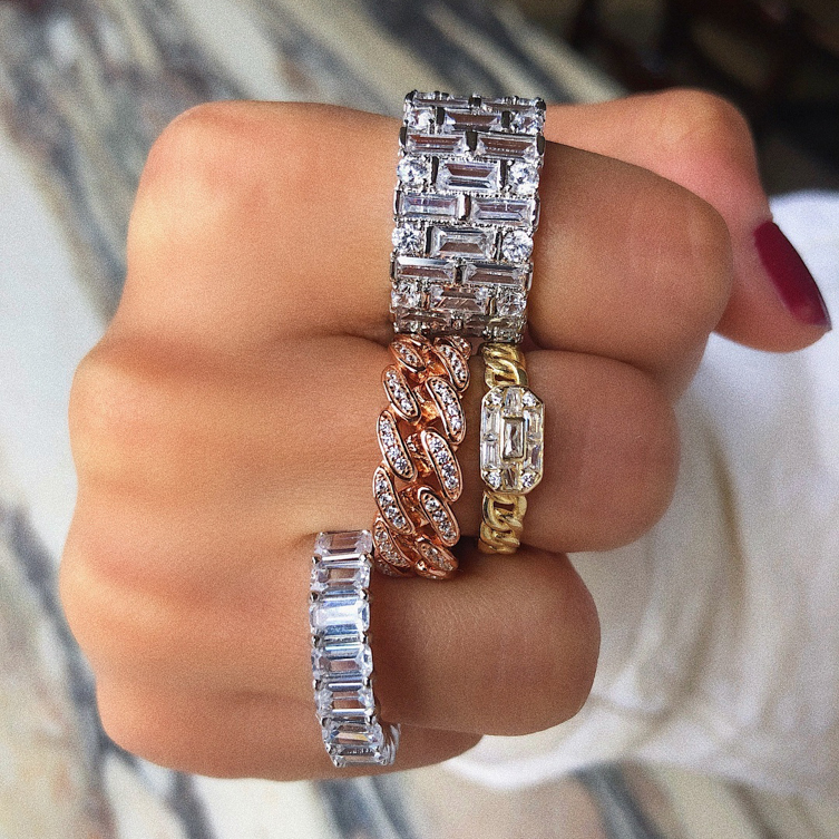 Wholesale 925 silver women jewellery cubic zircon cuban link chain ring