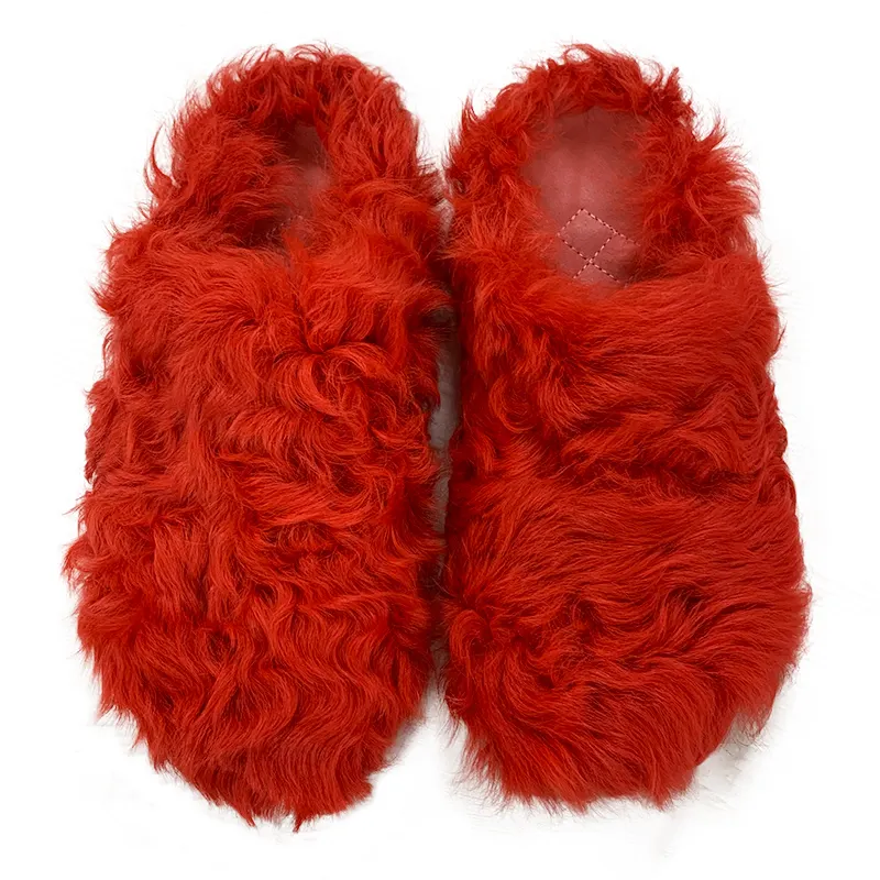 New Arrival Luxury Unisex Clog Fashion Sheep Fur Slippers Real Mongolian Fur Slides for Women