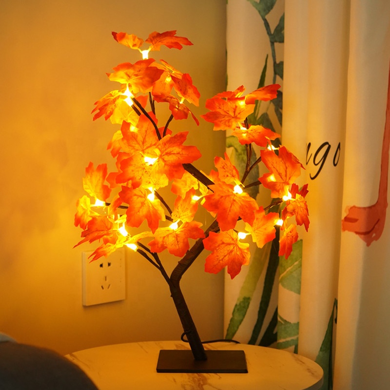 Amazon Hot Thanksgiving Artificial Maple Table Tree with Pumpkin LED Lights and Timer Harvest Autumn Fall Decor for Home Kitchen