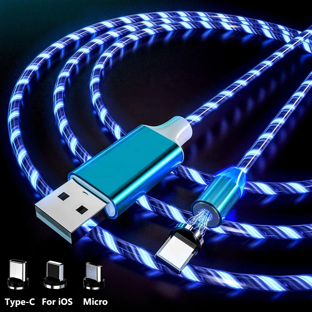 Wholesale Magnetic Fast Charging USB Cable Flowing Light Phone Accessories Cable USB Led Luminous Micro Lighting Data Cables