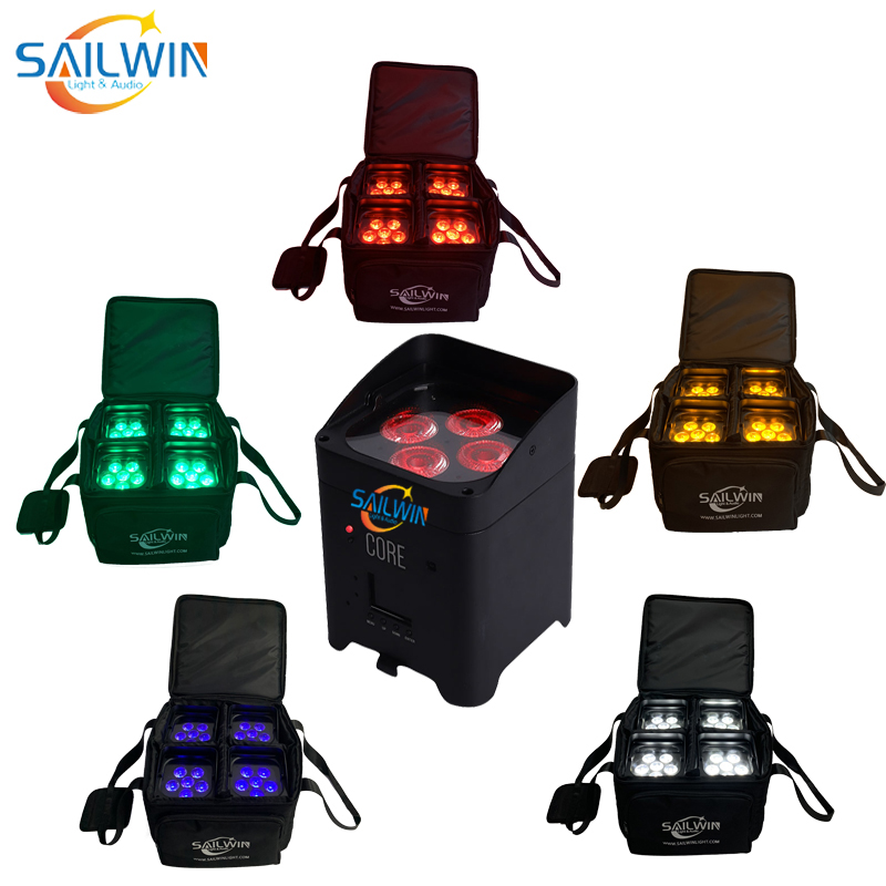 4X18W 6in1 RGBAW UV DJ Smart Rechargeable Lithium battery Wireless led flat par light With Travel Bag For Wedding Party